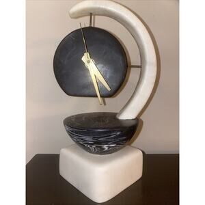 Vintage Postmodern Stone Like Sculptural Clock - Works! - Signed!